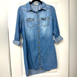 forever 21 Medium wash button down denim mini shirt dress size small #202
